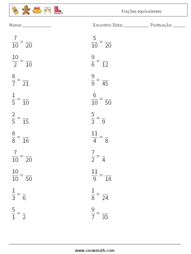 (20) Frações equivalentes planilhas matemáticas 9