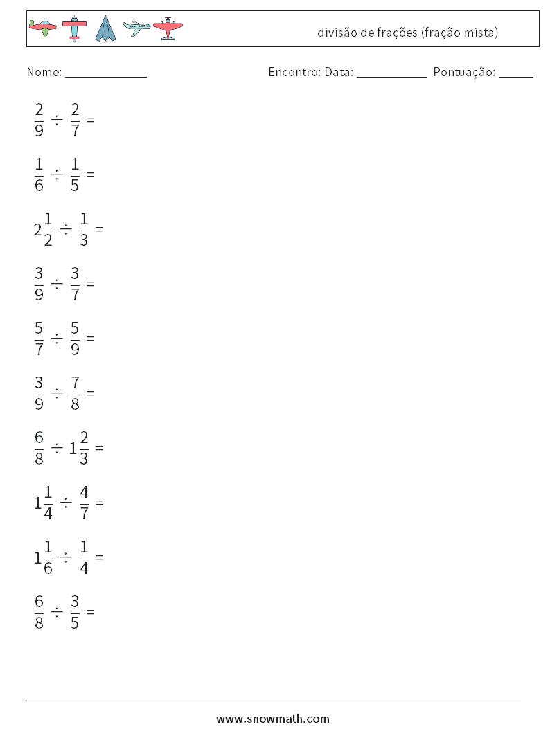 (10) divisão de frações (fração mista) planilhas matemáticas 5