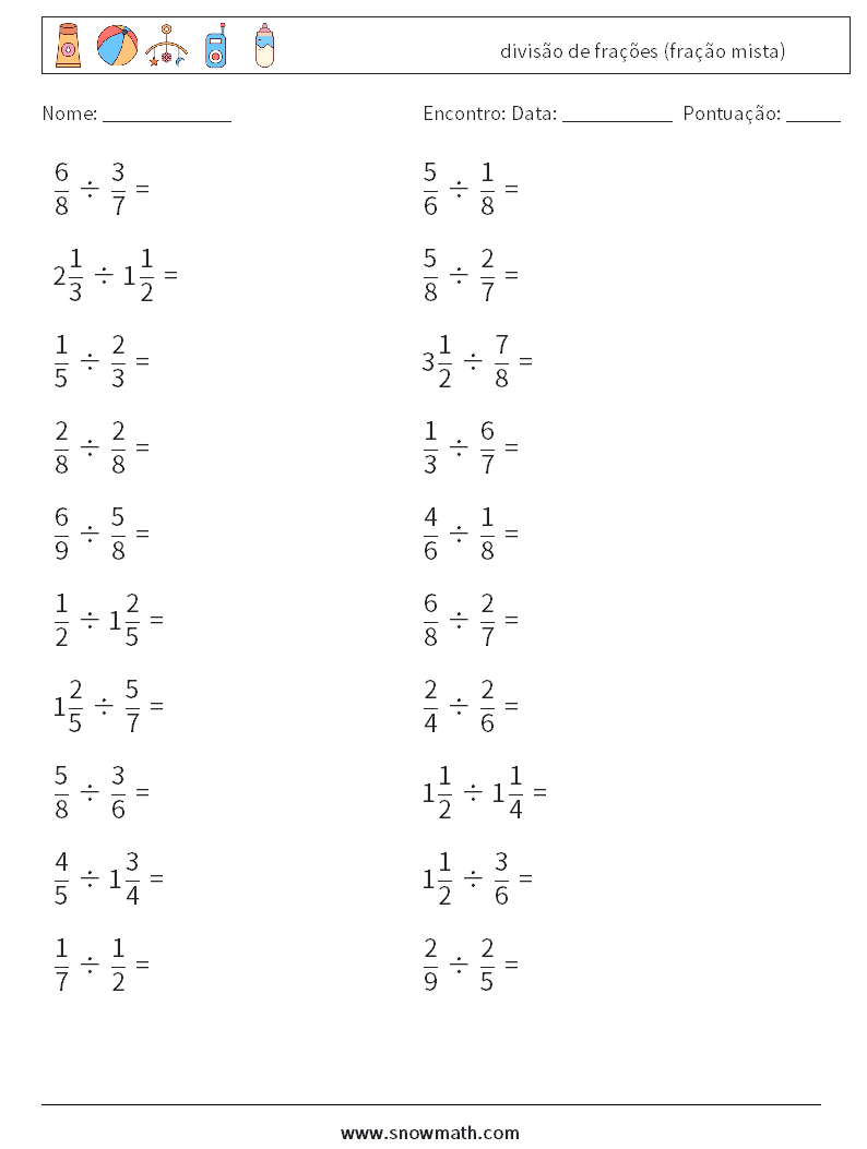(20) divisão de frações (fração mista) planilhas matemáticas 14