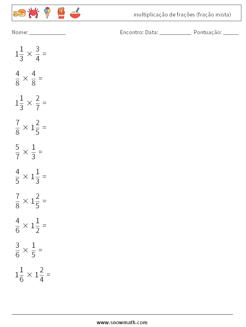 (10) multiplicação de frações (fração mista) planilhas matemáticas 17