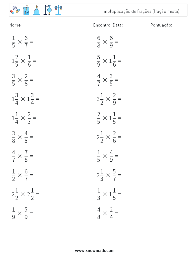 (20) multiplicação de frações (fração mista) planilhas matemáticas 3