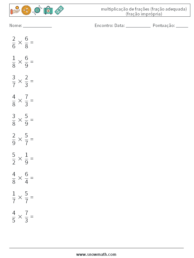 (10) multiplicação de frações (fração adequada) (fração imprópria) planilhas matemáticas 11