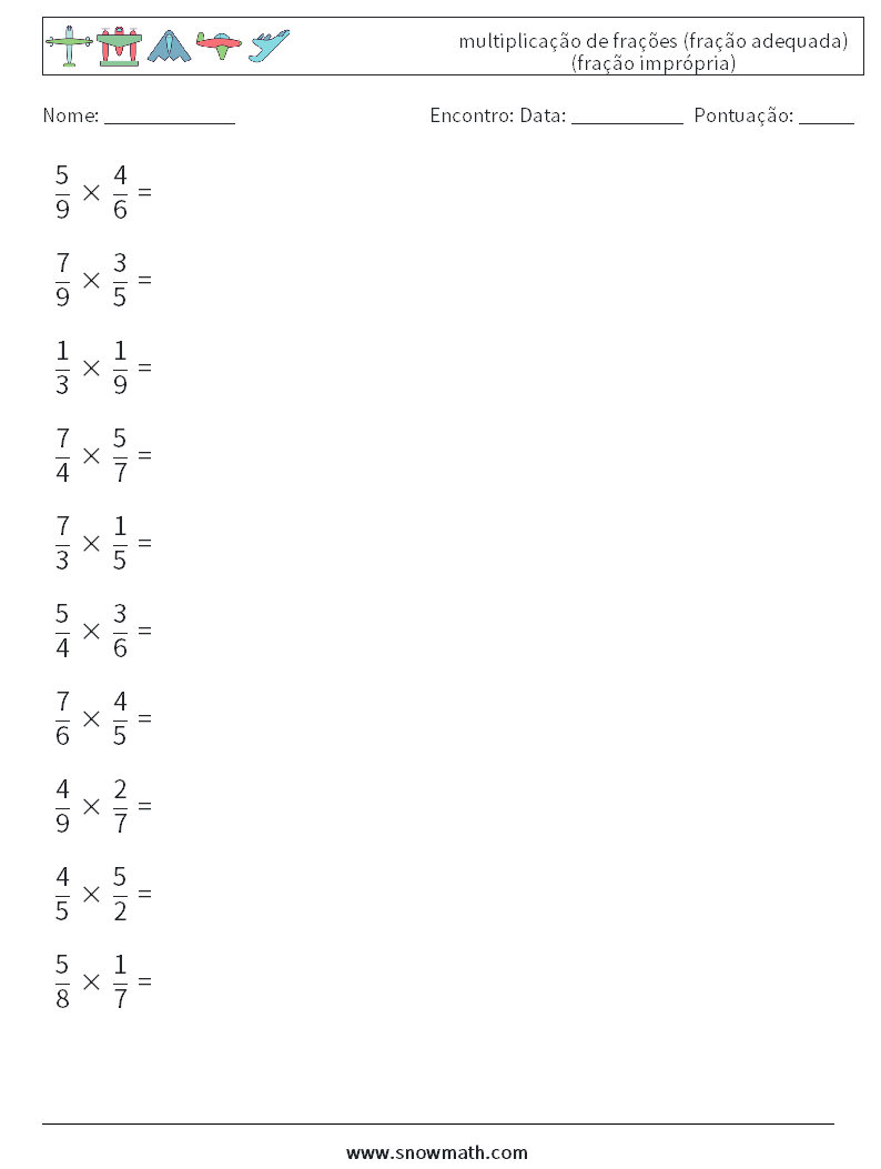 (10) multiplicação de frações (fração adequada) (fração imprópria) planilhas matemáticas 13