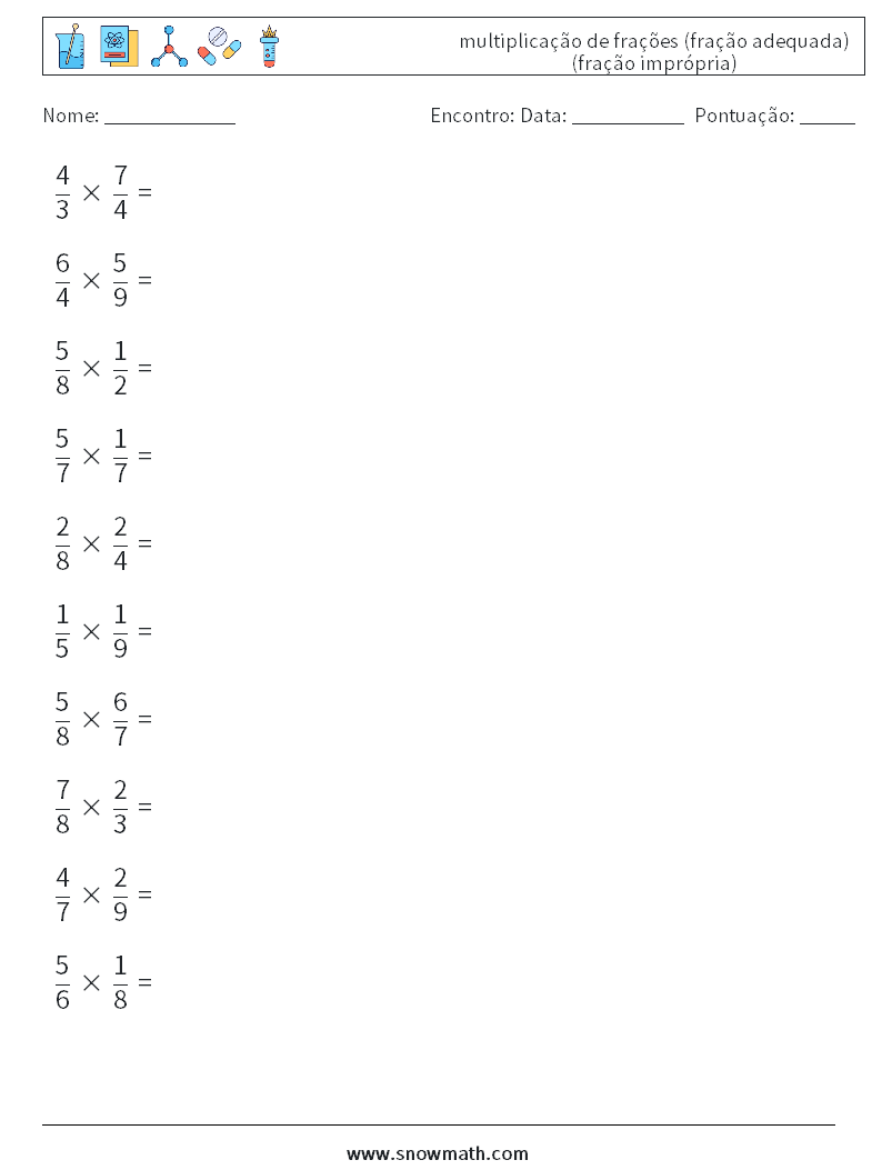 (10) multiplicação de frações (fração adequada) (fração imprópria) planilhas matemáticas 15