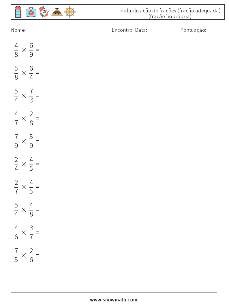 (10) multiplicação de frações (fração adequada) (fração imprópria) planilhas matemáticas 16