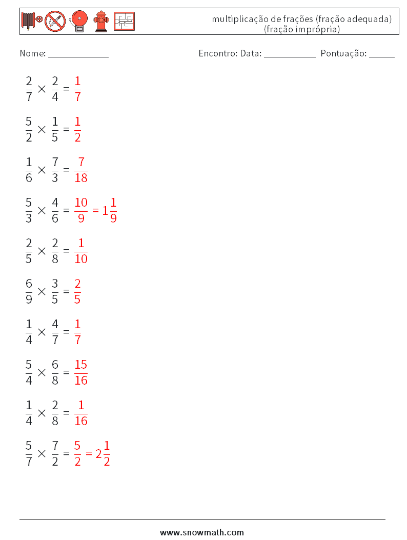 (10) multiplicação de frações (fração adequada) (fração imprópria) planilhas matemáticas 18 Pergunta, Resposta