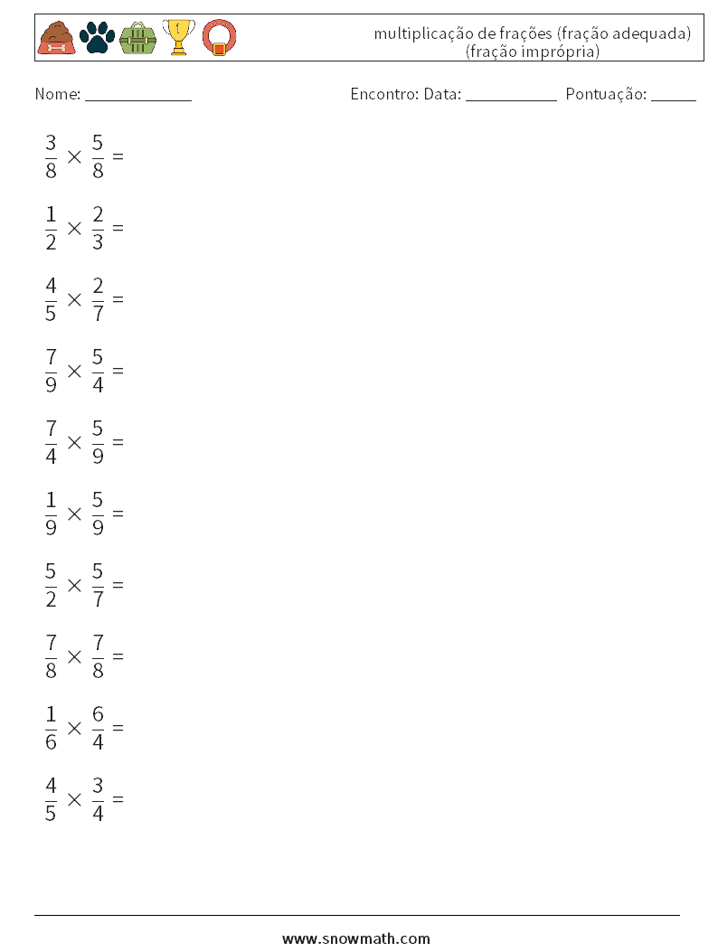 (10) multiplicação de frações (fração adequada) (fração imprópria) planilhas matemáticas 5