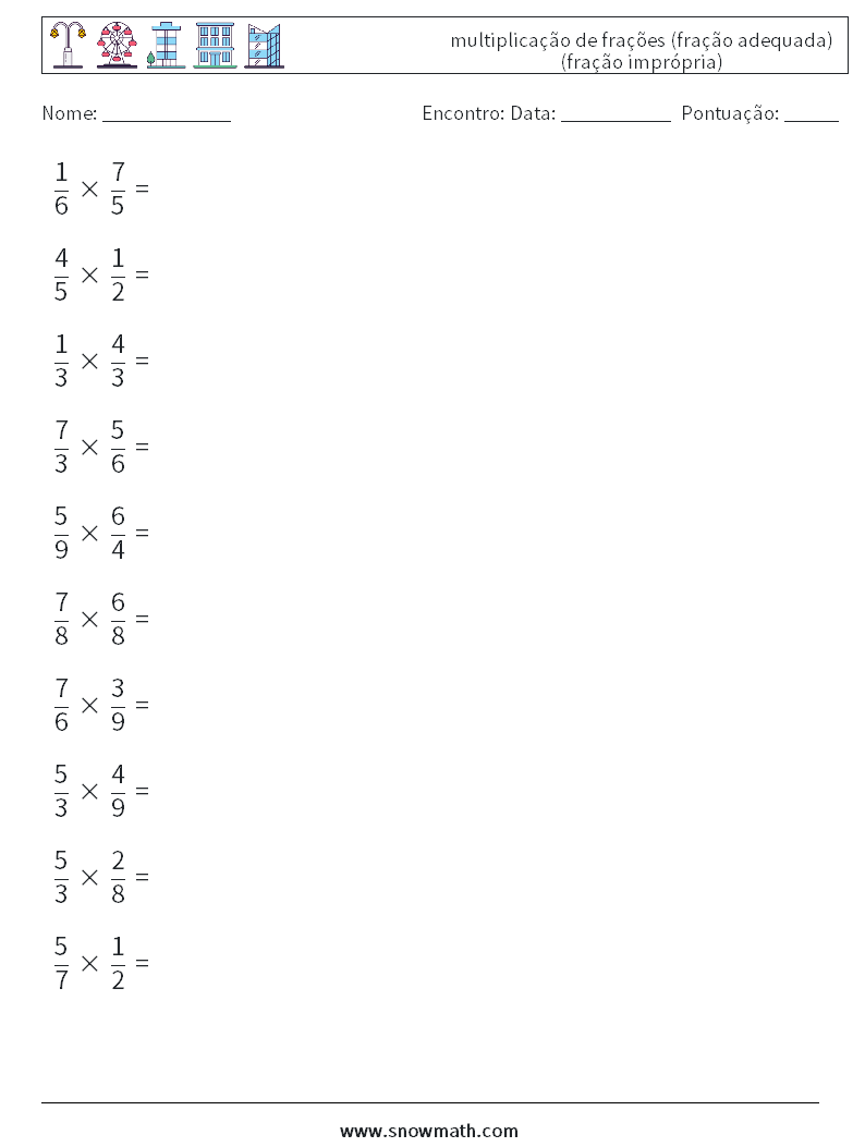 (10) multiplicação de frações (fração adequada) (fração imprópria) planilhas matemáticas 8