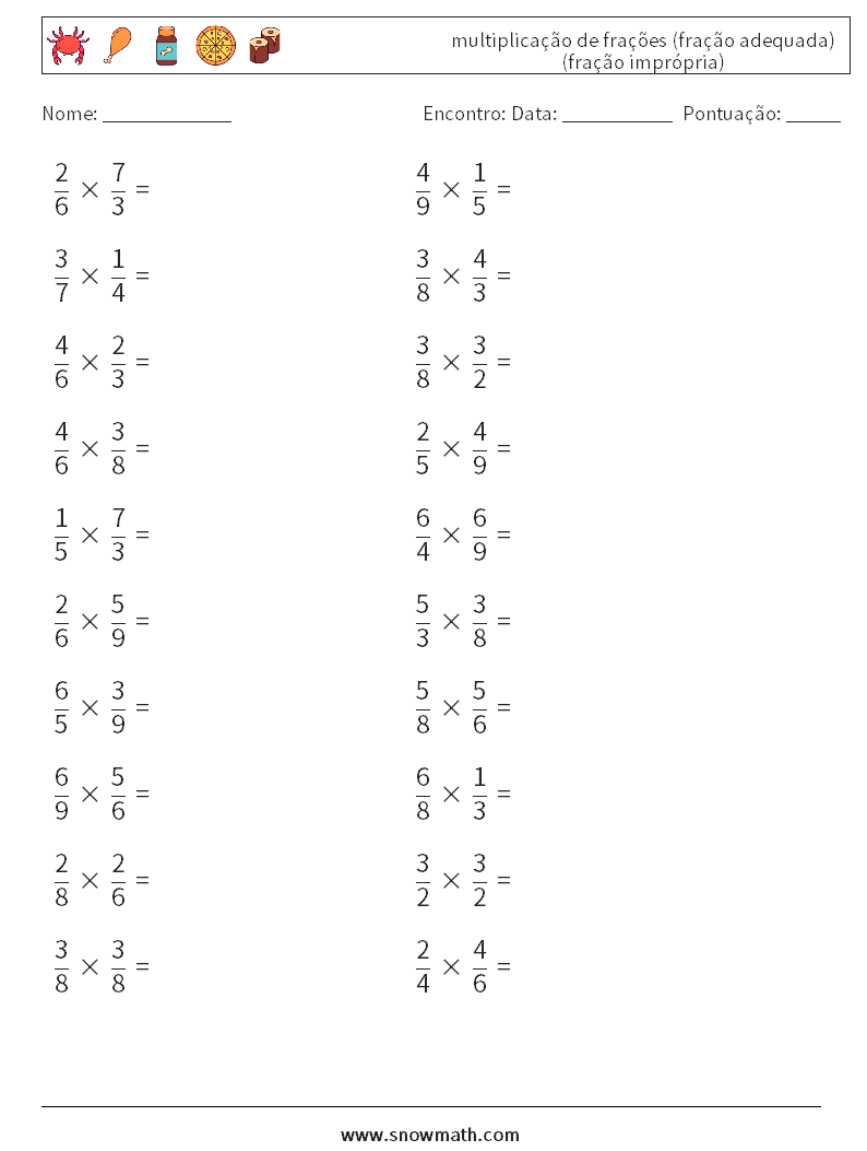 (20) multiplicação de frações (fração adequada) (fração imprópria) planilhas matemáticas 14