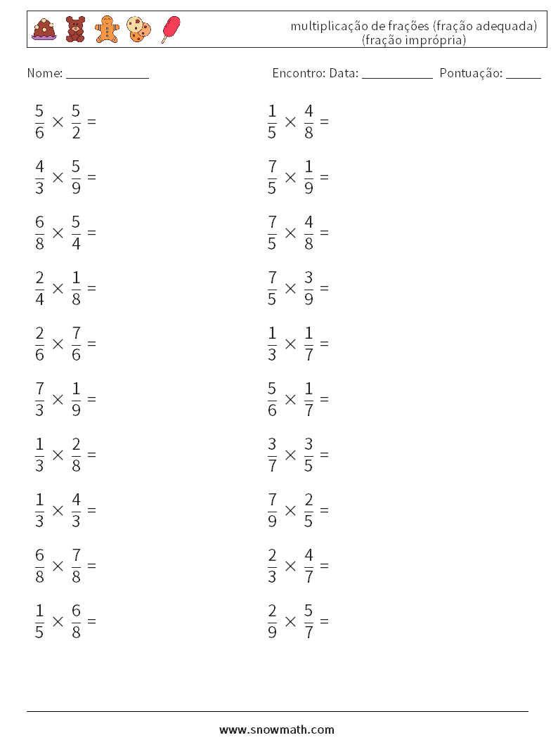 (20) multiplicação de frações (fração adequada) (fração imprópria) planilhas matemáticas 17