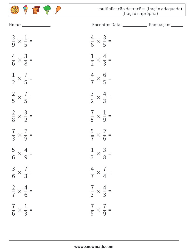 (20) multiplicação de frações (fração adequada) (fração imprópria) planilhas matemáticas 7