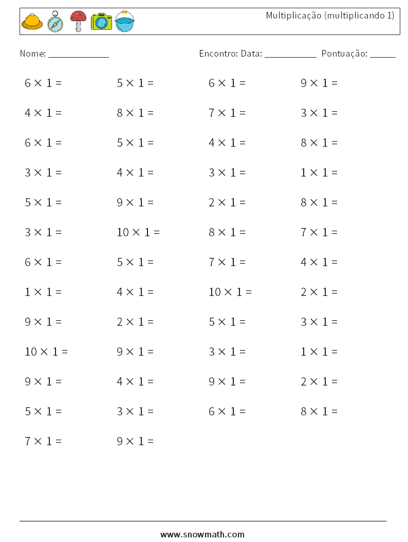 (50) Multiplicação (multiplicando 1) planilhas matemáticas 1