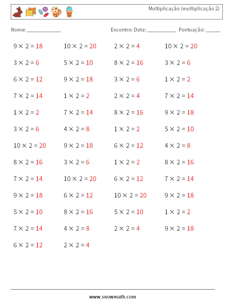 (50) Multiplicação (multiplicação 2) planilhas matemáticas 9 Pergunta, Resposta