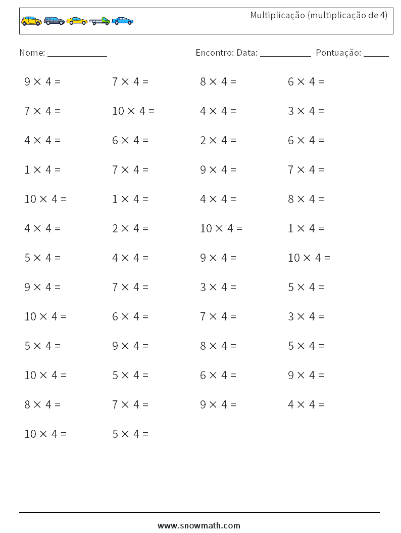 (50) Multiplicação (multiplicação de 4) planilhas matemáticas 4