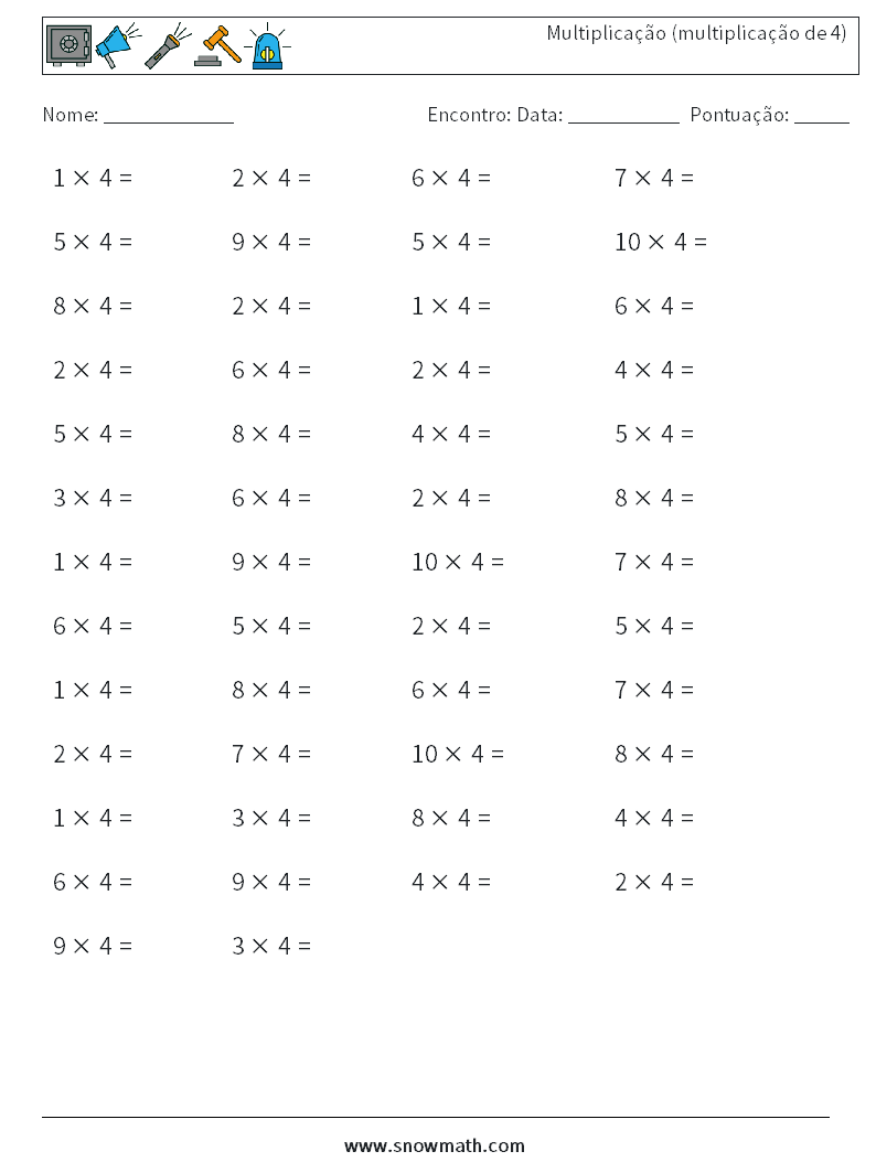 (50) Multiplicação (multiplicação de 4) planilhas matemáticas 5