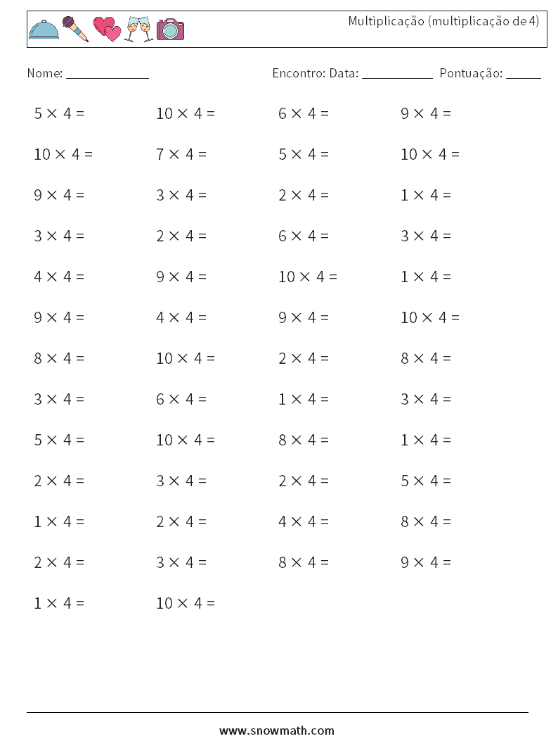 (50) Multiplicação (multiplicação de 4) planilhas matemáticas 9