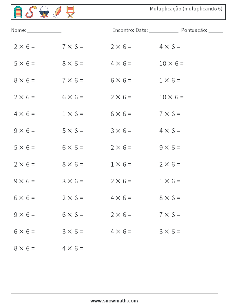 (50) Multiplicação (multiplicando 6) planilhas matemáticas 7