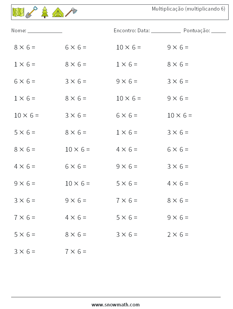 (50) Multiplicação (multiplicando 6) planilhas matemáticas 8