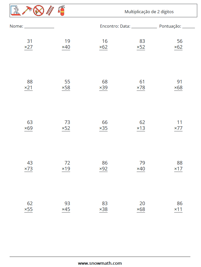 (25) Multiplicação de 2 dígitos planilhas matemáticas 15