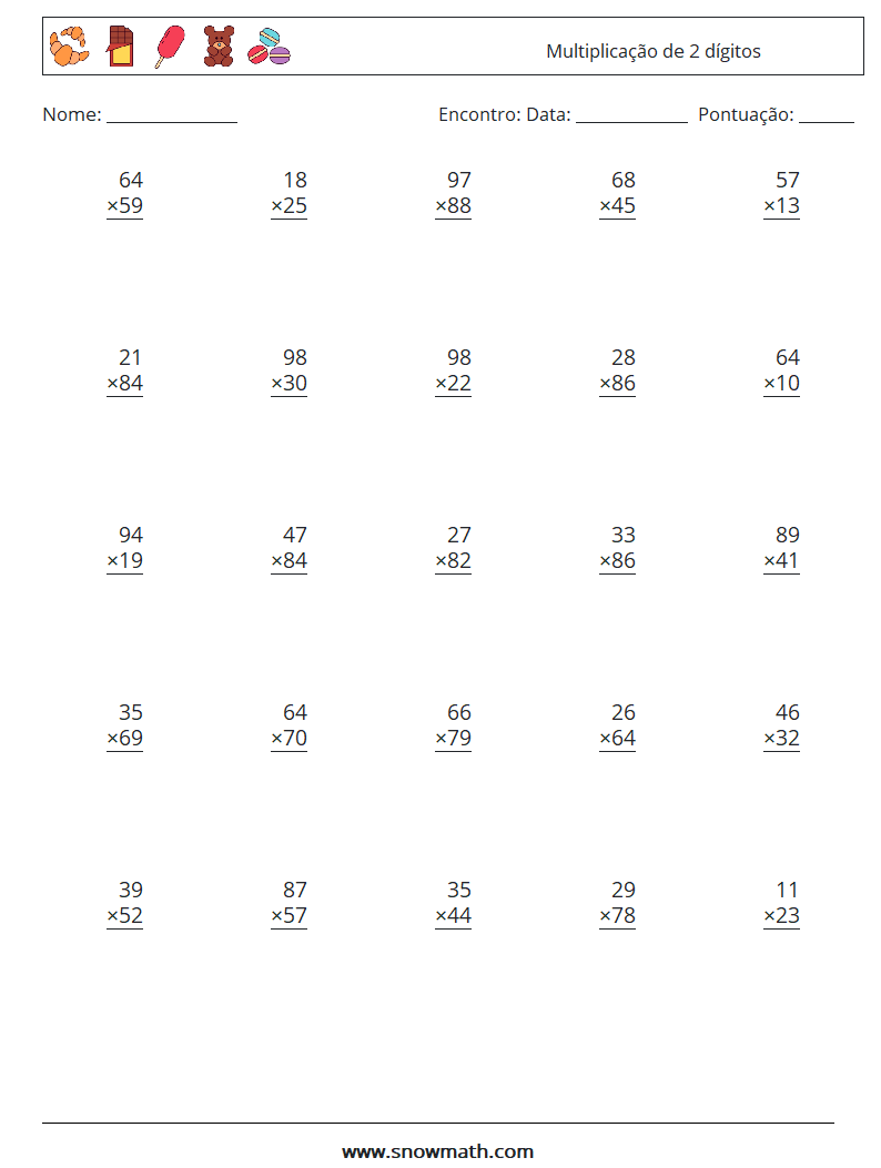 (25) Multiplicação de 2 dígitos planilhas matemáticas 5