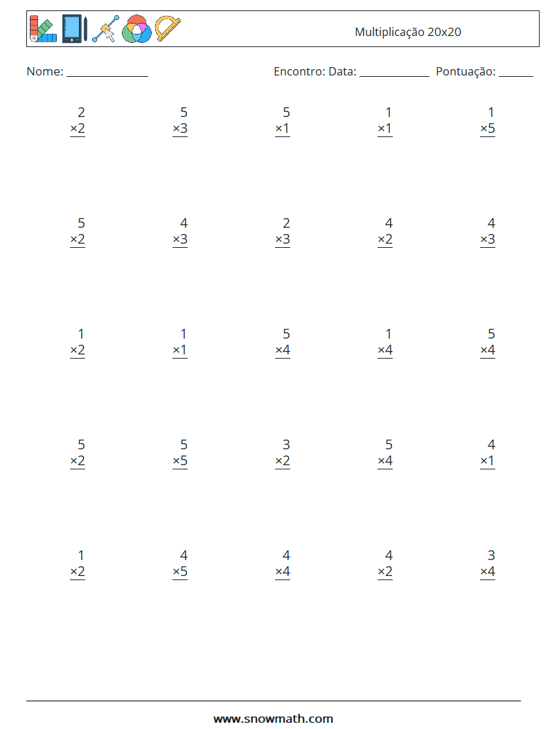 (25) Multiplicação 20x20 planilhas matemáticas 11