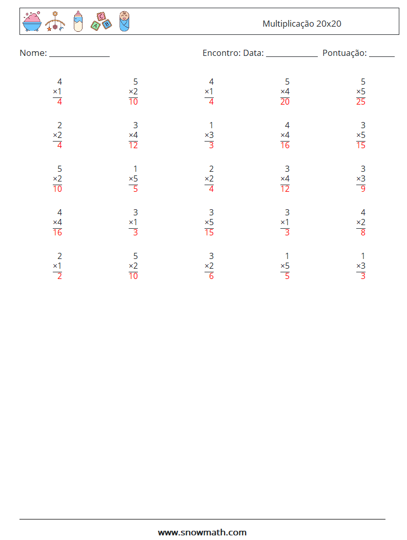 (25) Multiplicação 20x20 planilhas matemáticas 12 Pergunta, Resposta
