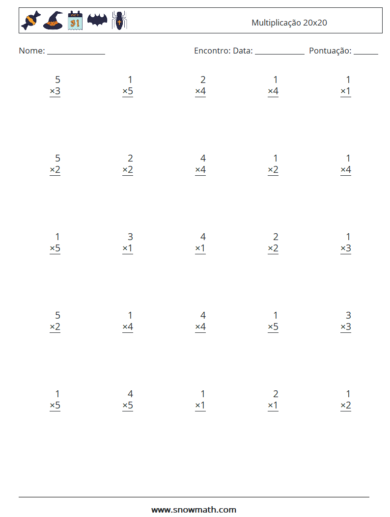 (25) Multiplicação 20x20 planilhas matemáticas 13