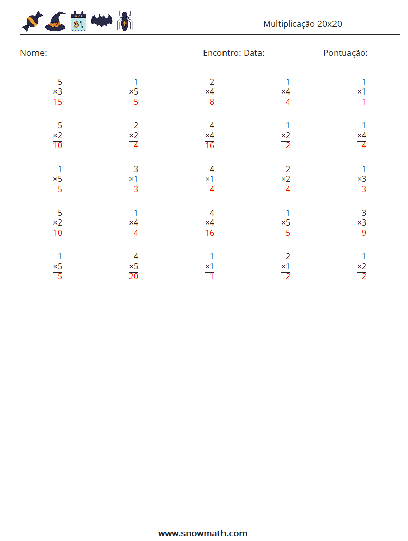 (25) Multiplicação 20x20 planilhas matemáticas 13 Pergunta, Resposta