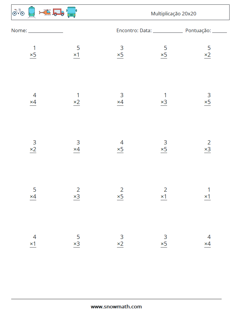 (25) Multiplicação 20x20 planilhas matemáticas 14