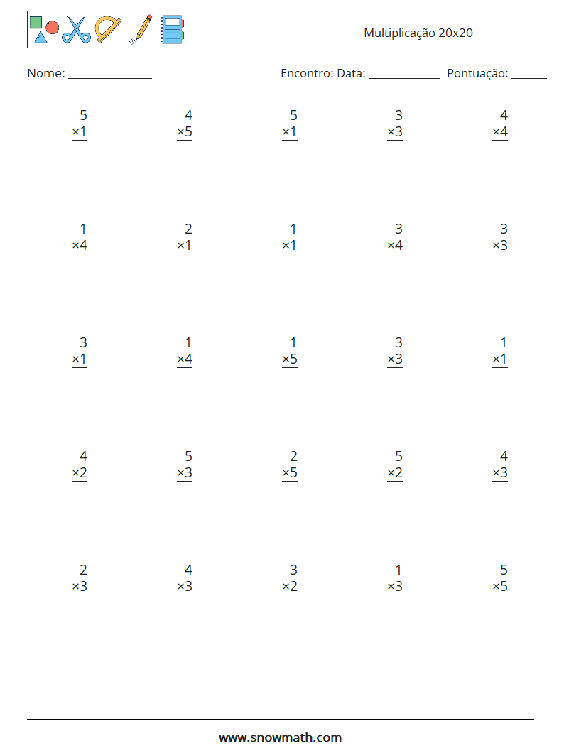 (25) Multiplicação 20x20 planilhas matemáticas 15