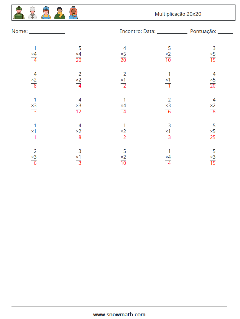 (25) Multiplicação 20x20 planilhas matemáticas 17 Pergunta, Resposta