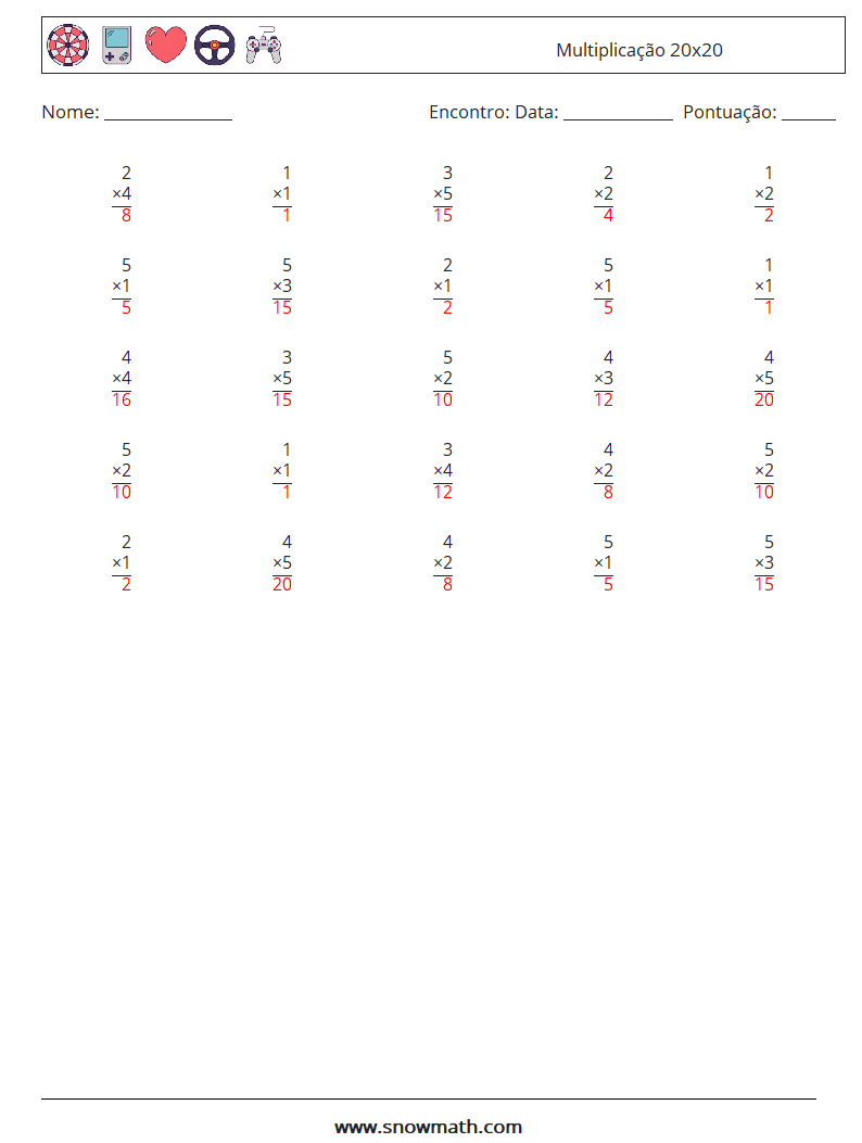 (25) Multiplicação 20x20 planilhas matemáticas 3 Pergunta, Resposta