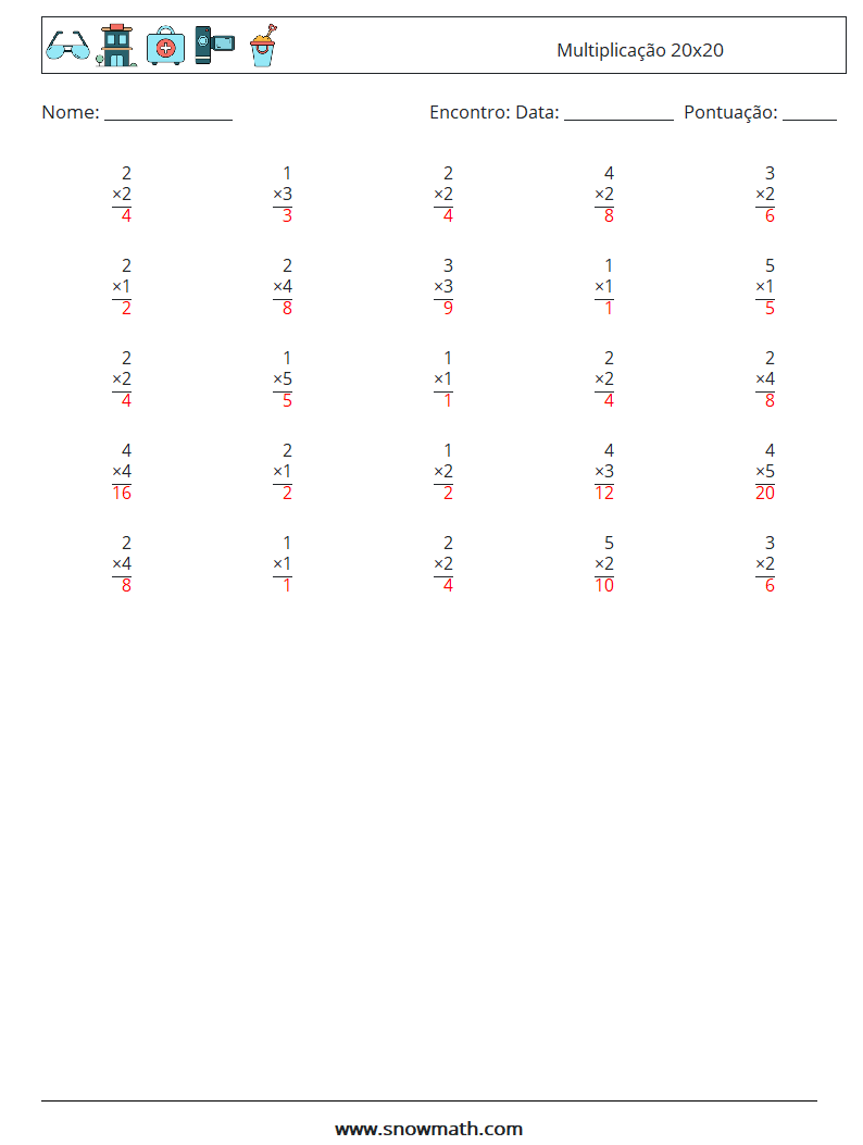 (25) Multiplicação 20x20 planilhas matemáticas 4 Pergunta, Resposta