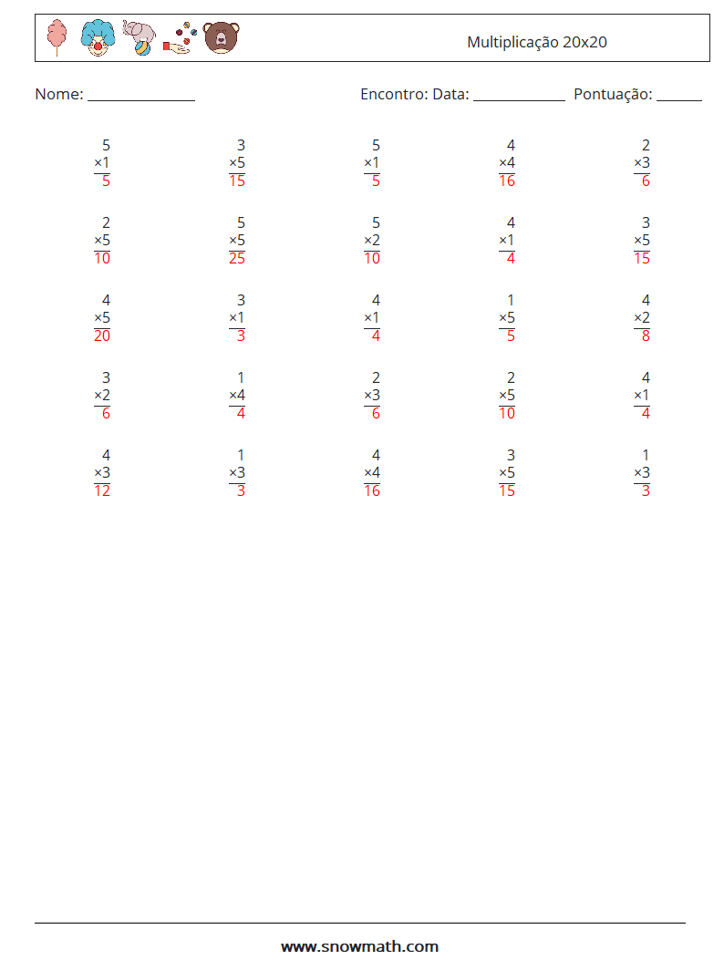 (25) Multiplicação 20x20 planilhas matemáticas 5 Pergunta, Resposta