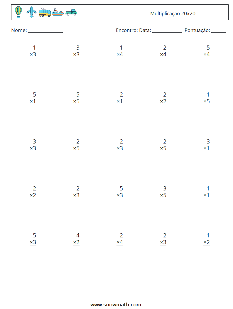 (25) Multiplicação 20x20 planilhas matemáticas 6