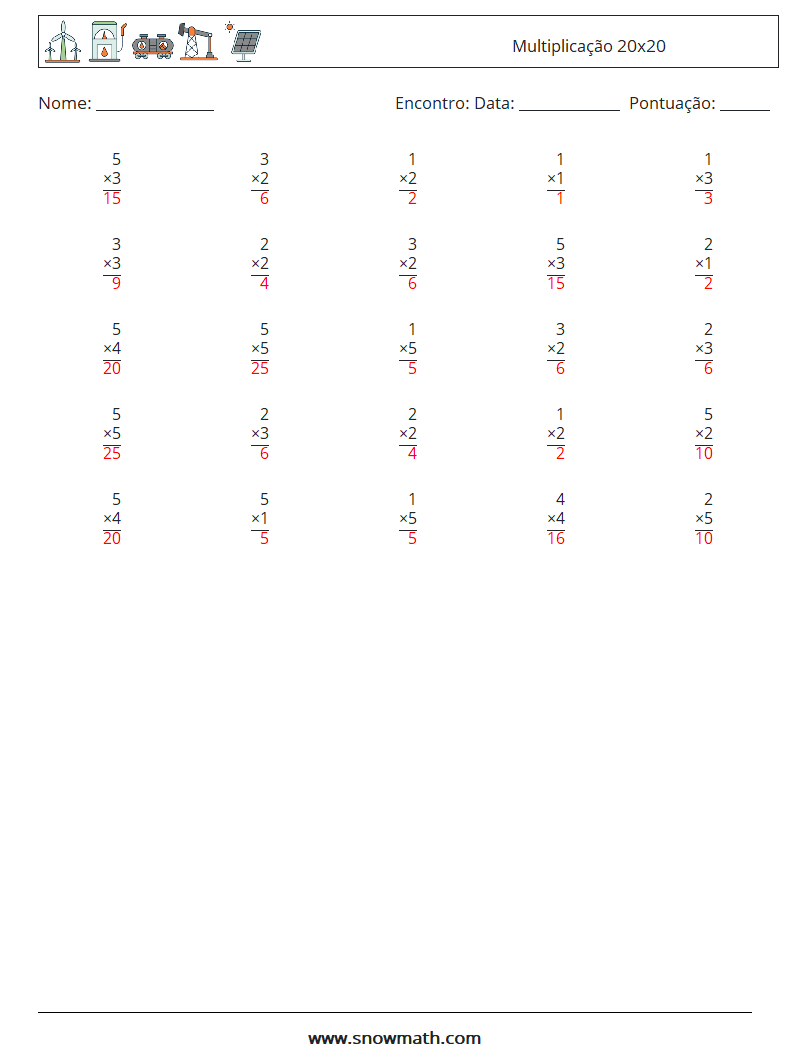 (25) Multiplicação 20x20 planilhas matemáticas 7 Pergunta, Resposta