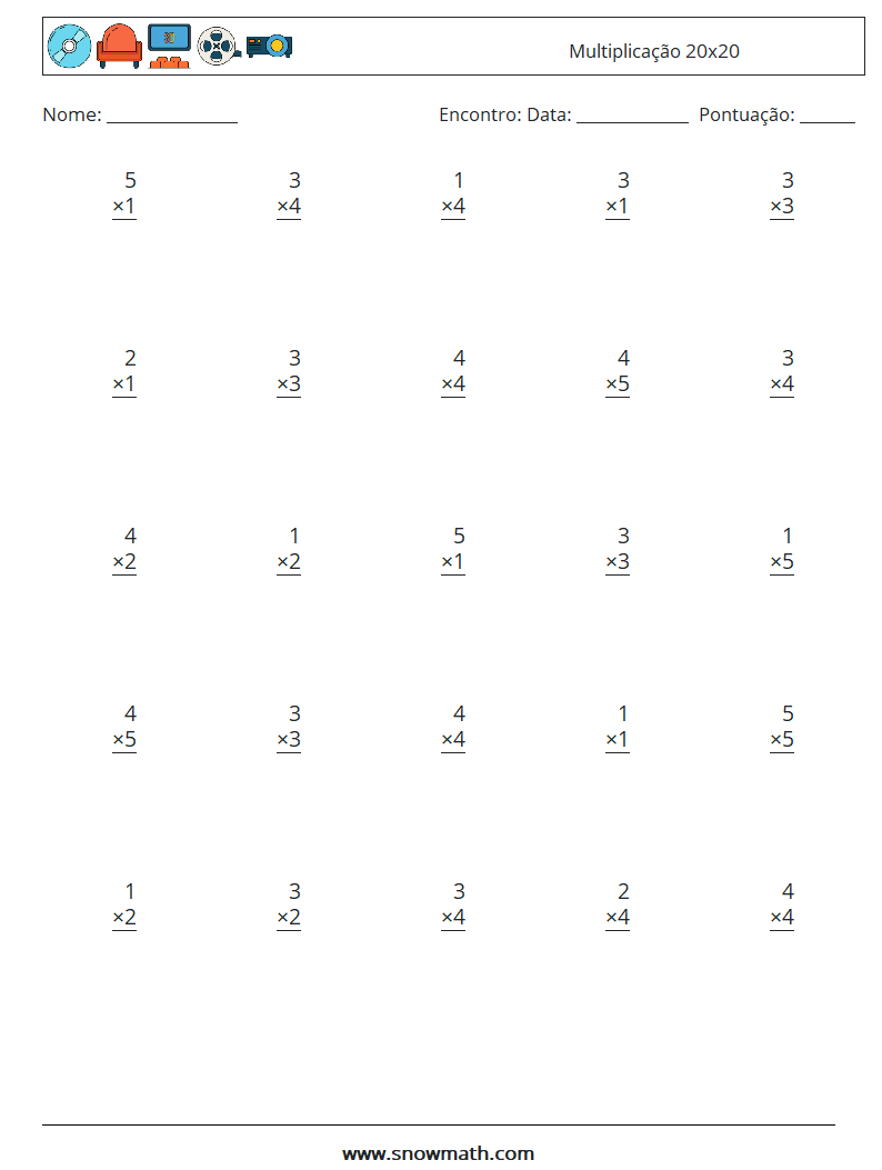 (25) Multiplicação 20x20 planilhas matemáticas 8