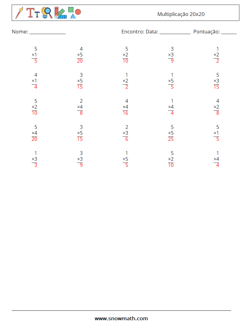 (25) Multiplicação 20x20 planilhas matemáticas 9 Pergunta, Resposta