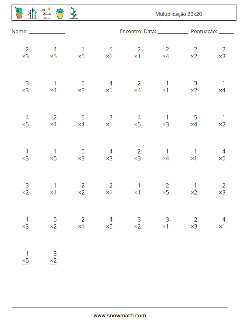 (50) Multiplicação 20x20 planilhas matemáticas 1