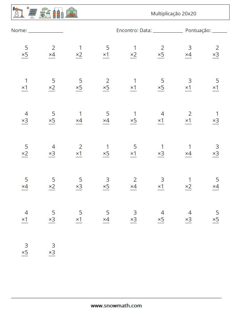 (50) Multiplicação 20x20 planilhas matemáticas 16