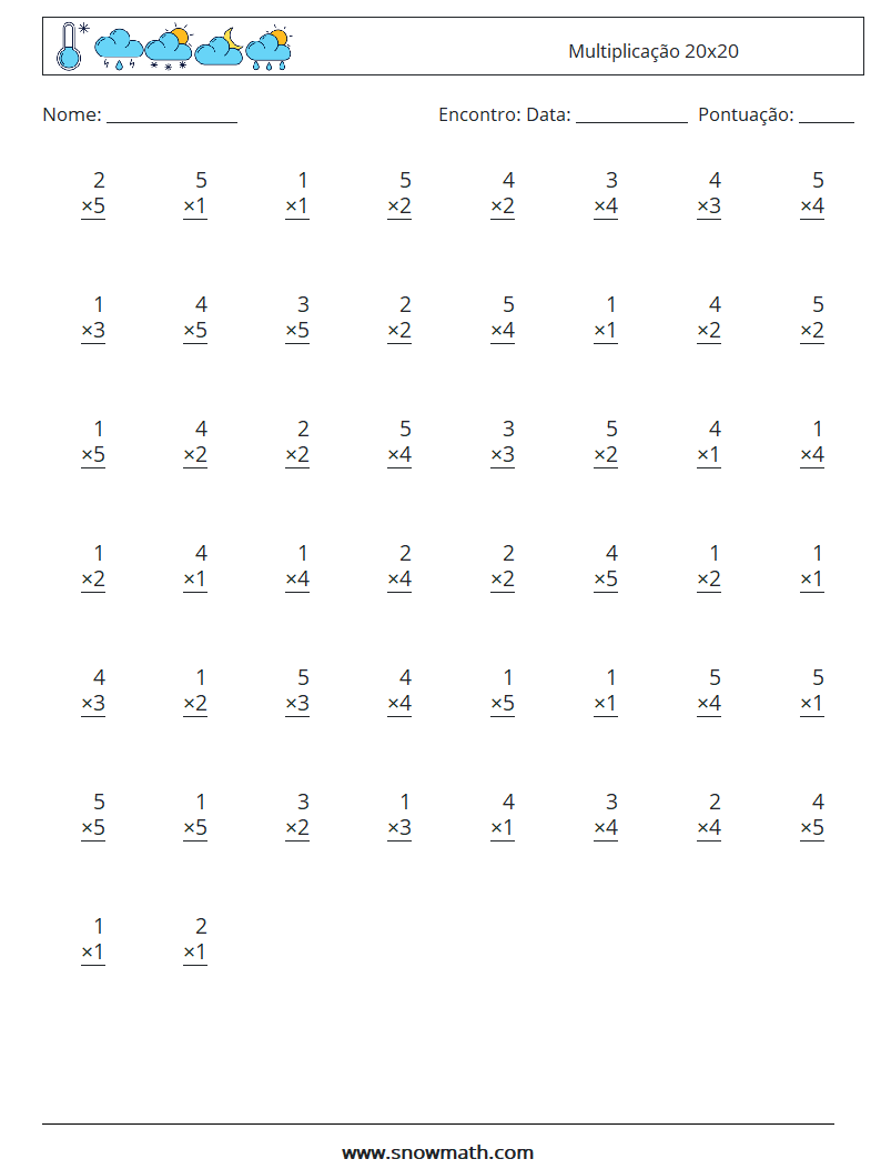 (50) Multiplicação 20x20 planilhas matemáticas 17