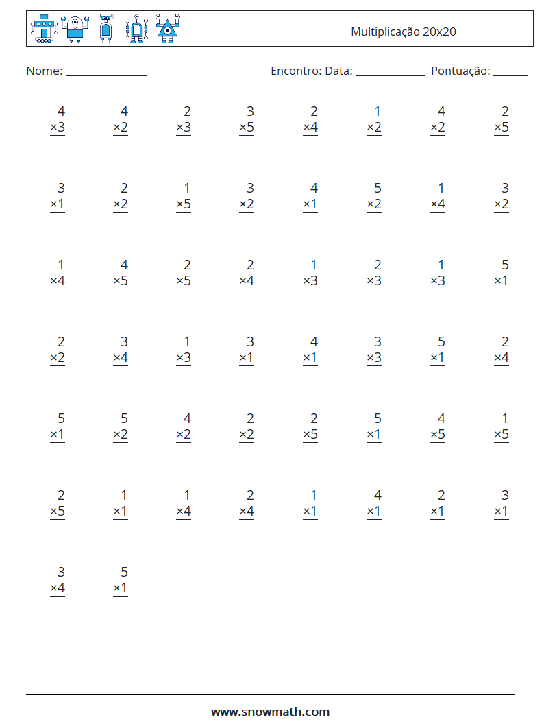 (50) Multiplicação 20x20 planilhas matemáticas 4