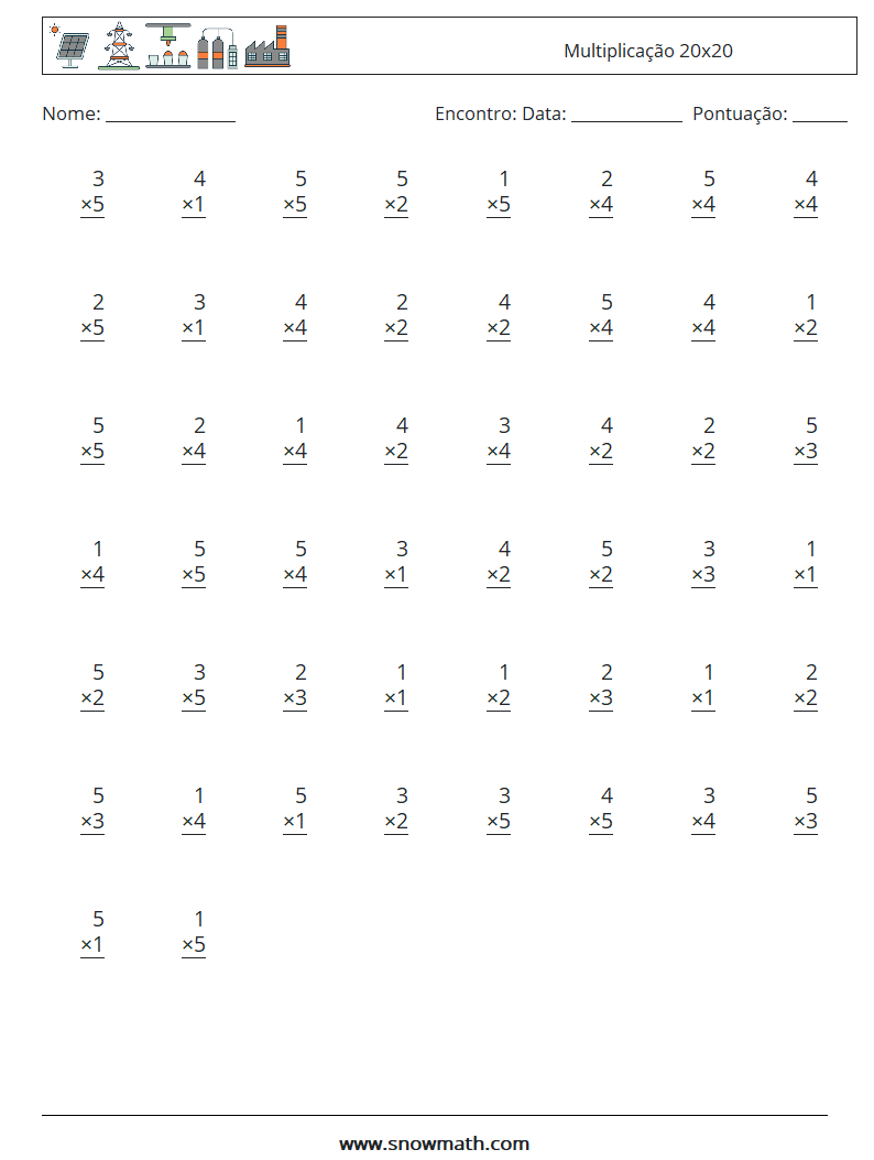 (50) Multiplicação 20x20 planilhas matemáticas 6