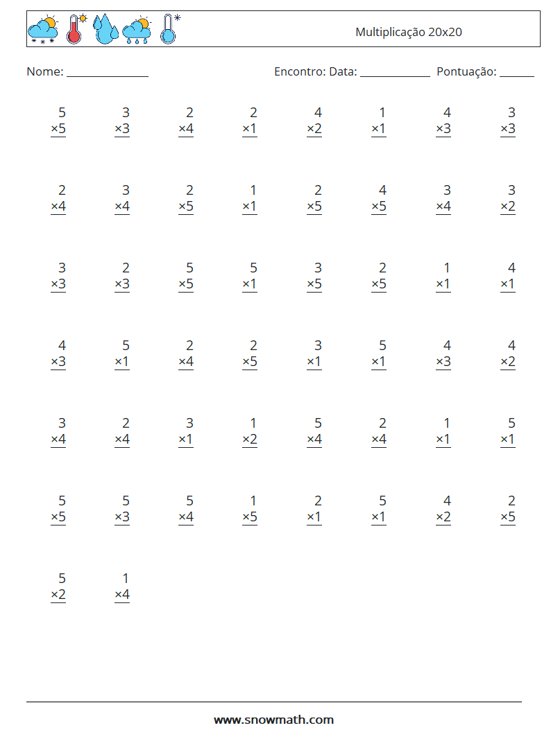 (50) Multiplicação 20x20 planilhas matemáticas 7