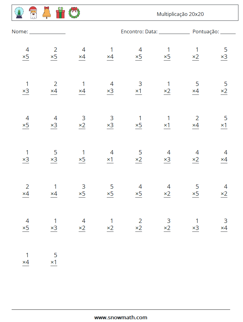 (50) Multiplicação 20x20 planilhas matemáticas 8