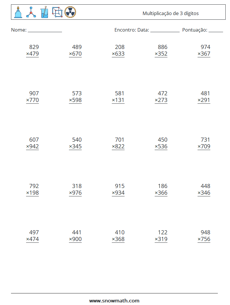 (25) Multiplicação de 3 dígitos planilhas matemáticas 16