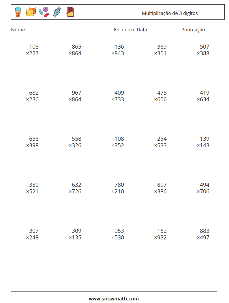 (25) Multiplicação de 3 dígitos planilhas matemáticas 17