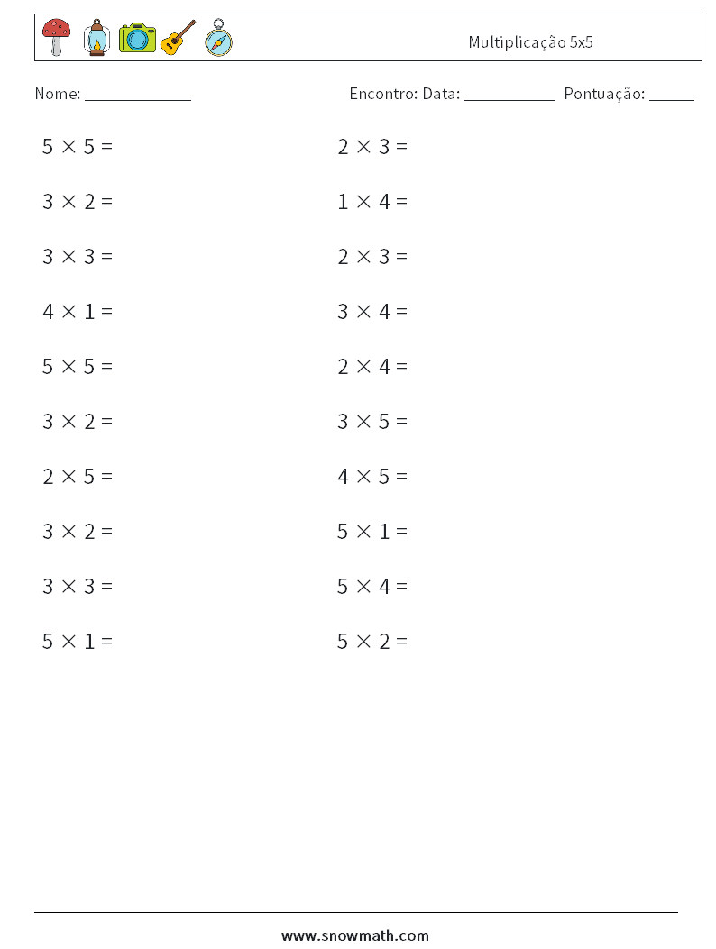 (20) Multiplicação 5x5 planilhas matemáticas 4