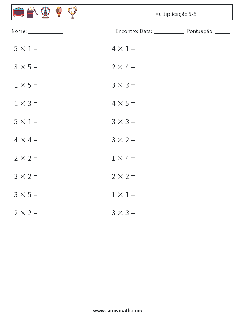 (20) Multiplicação 5x5 planilhas matemáticas 6