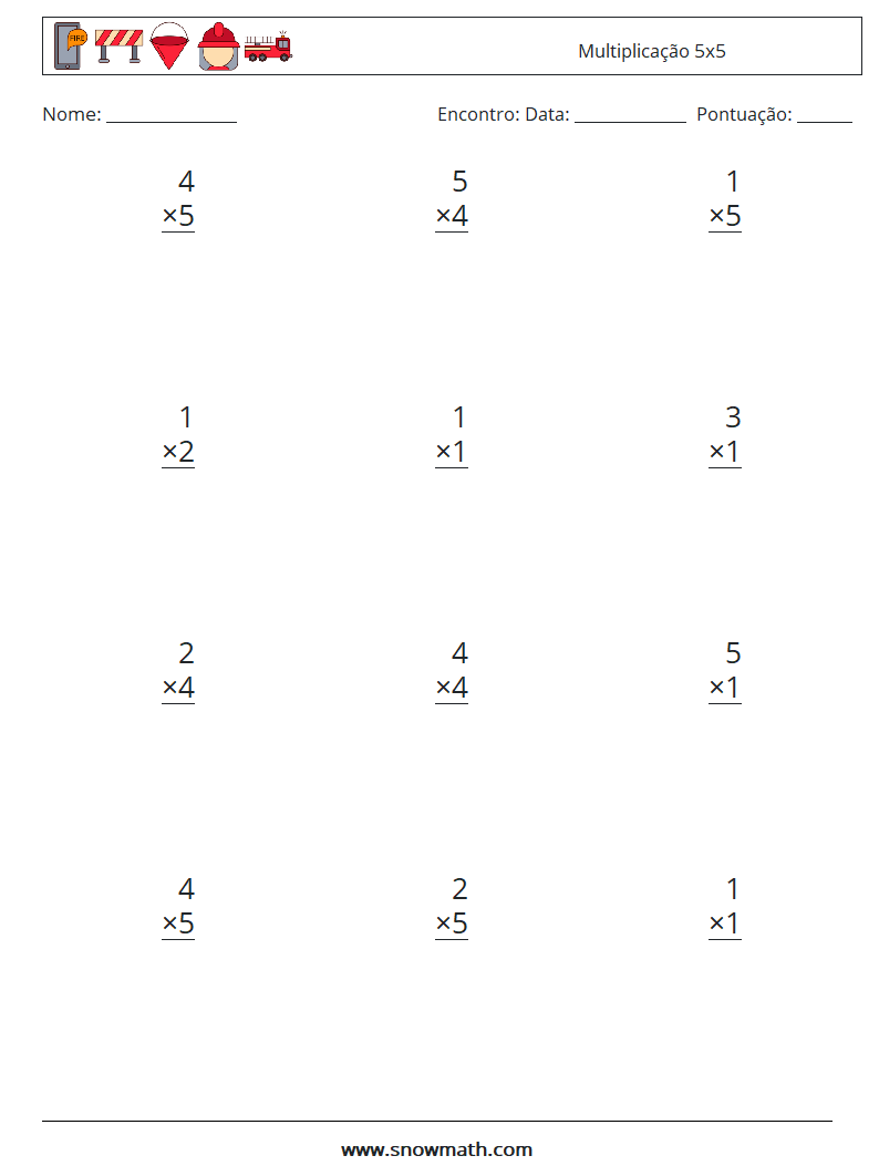 (12) Multiplicação 5x5 planilhas matemáticas 2